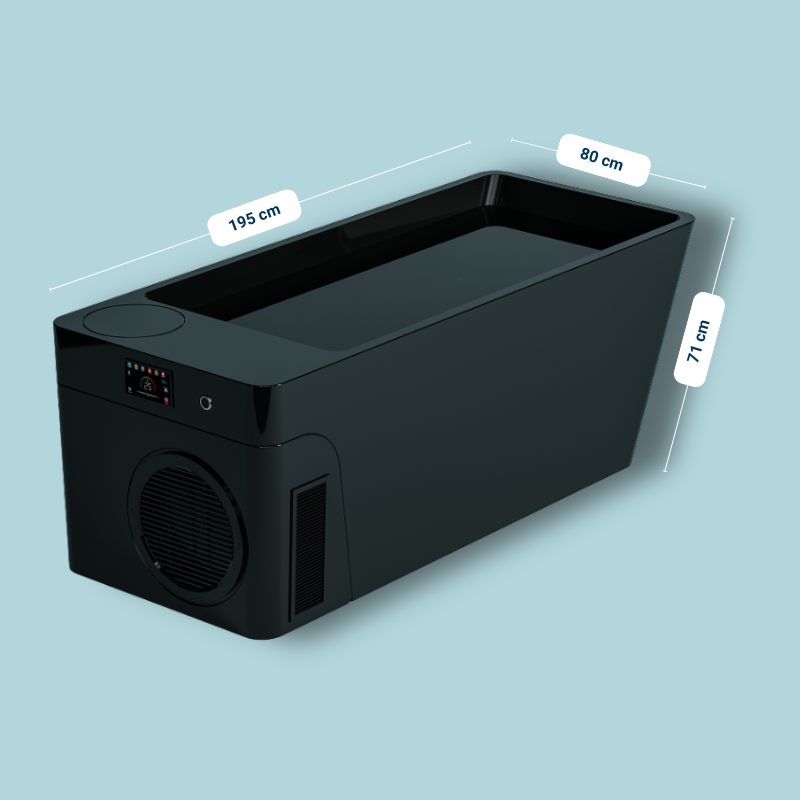 Bain froid Elite Pro ICE BOOST avec les dimensions et le coloris noir